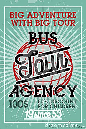 Color vintage tour agency banner Vector Illustration