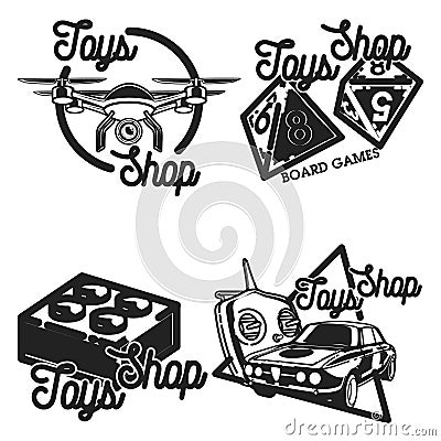 Color vintage toys shop emblems Vector Illustration