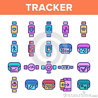 Color Watch Tracker Elements Icons Set Vector Vector Illustration