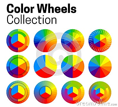 Color Wheels Collection Illustration with Color Theory and Mixing Vector Illustration