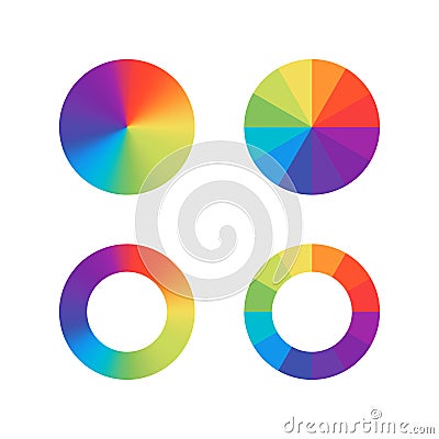 Color wheels. Vector isolated elements.Wheel colour spectrum. Circle palette. Multicolored circle flat template. Stock vector Vector Illustration