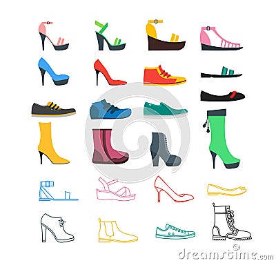 Color Woman Shoes Set. Vector Vector Illustration