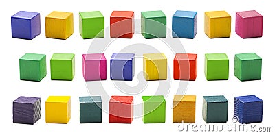 Color Wood Blocks Toys, Blank Multicolored Wooden Cube Bricks Stock Photo