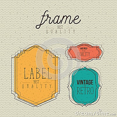 Color zigzag lines background with decorative frame and label set vintage and the best retro quality text Vector Illustration