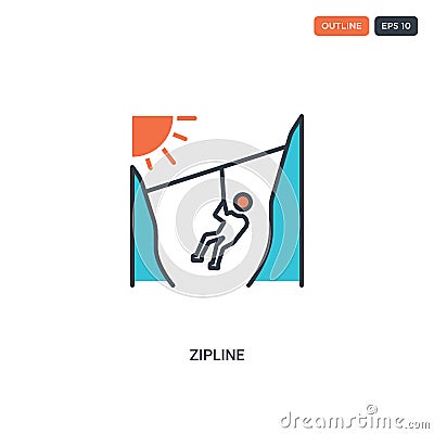2 color Zipline concept line vector icon. isolated two colored Zipline outline icon with blue and red colors can be use for web, Vector Illustration