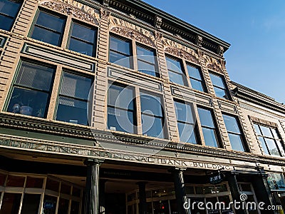 Sunny view of the Citizens National Bank building in old town Editorial Stock Photo