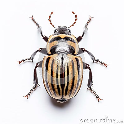 Colorado beetle closeup isolated on white, macro of a living insect. AI generated Stock Photo