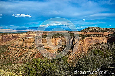Wide view of massive rock walls in Colorado National Monument Stock Photo