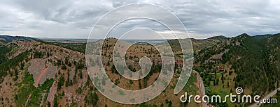 Colorado Rockies Ridgeline Aerial with Green Trees Stock Photo
