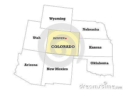 Colorado state map with neighboring states Vector Illustration