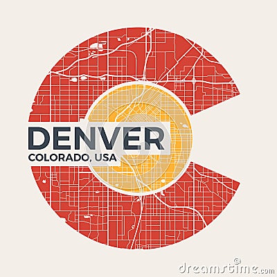 Colorado t-shirt graphic design with denver city map. Vector Illustration