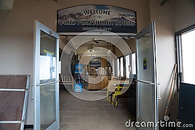 Entrance to the Pikes Peak Summit House, closed and under construction Editorial Stock Photo