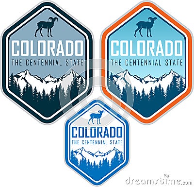 Colorado vector label with bighorn sheep and mountains Vector Illustration