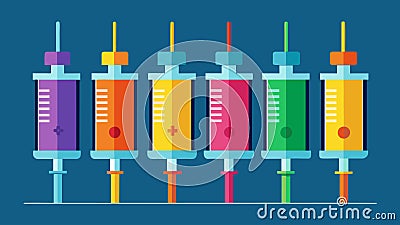 A colorcoded syringe labeling system where each color corresponds to a specific dose of ketamine ensuring accuracy and Vector Illustration
