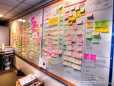 Colorcoded taskboard with deadlines and team responsibilities Stock Photo