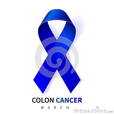 Colorectal, Colon Cancer Awareness Month. Realistic Dark Blue ribbon symbol. Medical Design. Vector illustration Vector Illustration