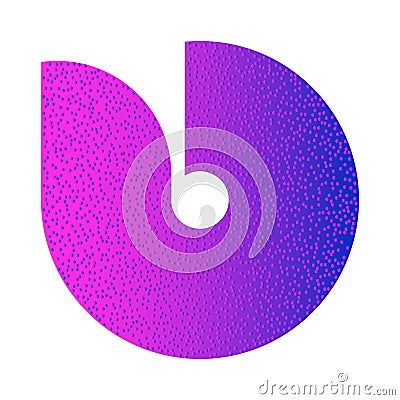 Colored abstract circular logo form of dots and blue-red gradient. Neon graphic, light effect. Vector Illustration