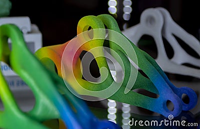 Colored Abstract plastic model printed on powder 3d printer from powder. Stock Photo