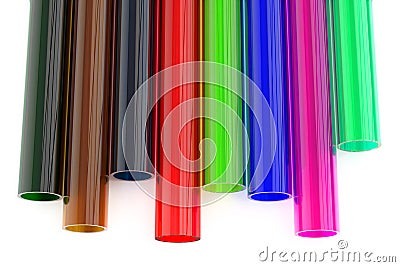 Colored acrylic plastic tubes Stock Photo