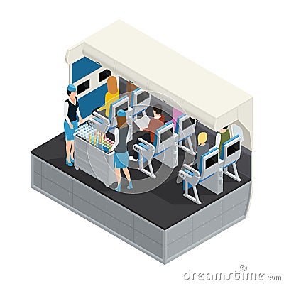 Colored Airplane Interior Isometric Composition Vector Illustration