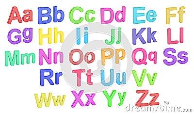 Colored alphabet, large and small letters, 3D rendering Stock Photo