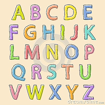 Colored alphabet letters with bloated outline Vector Illustration