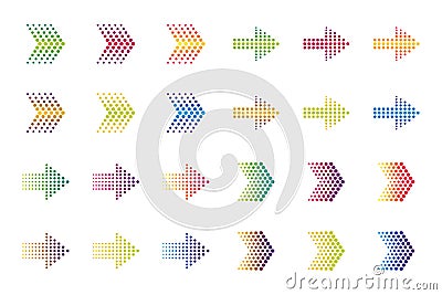 Colored arrow elements. Halftone effect/ Cartoon Illustration