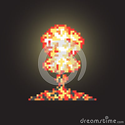 Colored atomic explosion in pixel art with flash Vector Illustration