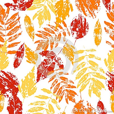 Colored autumn leaves imprint seamless pattern Vector Illustration