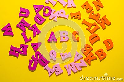 A b c with wooden letters Stock Photo