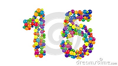 Colored balls in the shape of number fifteen Stock Photo