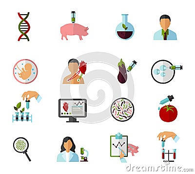 Colored Biotechnology Icon Set Vector Illustration
