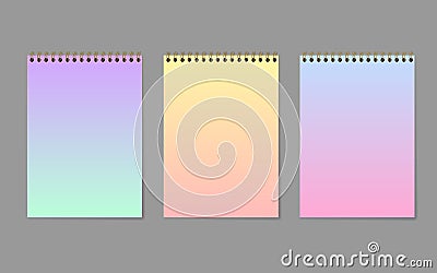Colored blank notepad sheets. Grident Notebook. Isolation vector objects on gray background. Stock Photo