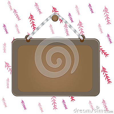 Colored board fixed on surface by a nail with darker frame and thick striped string. Rectangle shaped structure. Empty Vector Illustration