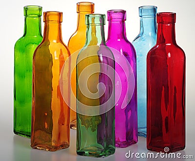 Colored bottles and their transparency. Stock Photo