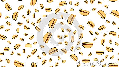 Colored and bright burgers on a white background, vector illustration. junk food pattern. fast food wallpaper, social media icon. Vector Illustration