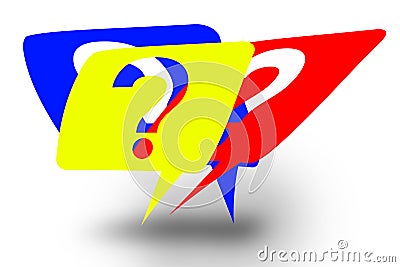 Colored bubbles with the question mark icon. Graphic representation of FAQ. Concept of questions, doubts, clarifications. White Vector Illustration