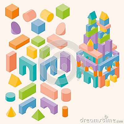 Colored building blocks for children Vector Illustration