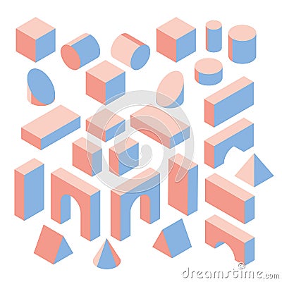 Colored building blocks for construction. Vector set. 3d Isometric illustration Vector Illustration