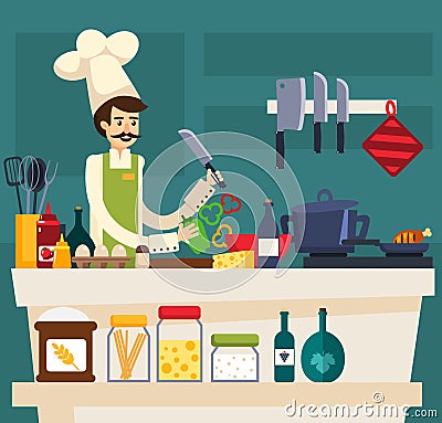 Colored Cafe Worker Composition Vector Illustration