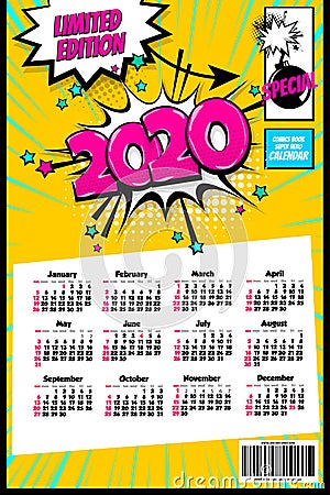 2020 colored calendar pop art vector style Vector Illustration