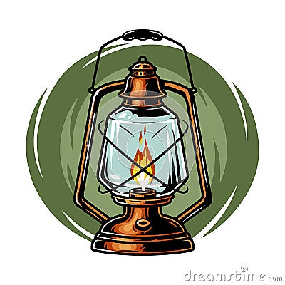 Colored camping kit kerosene lamp old lantern Vector Illustration