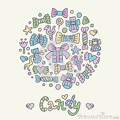 Colored candy greeting card Vector Illustration