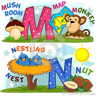 English alphabet M N Vector Illustration