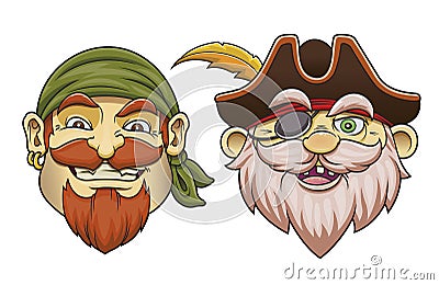 Colored cartoon sea pirate heads vector illustration set Vector Illustration