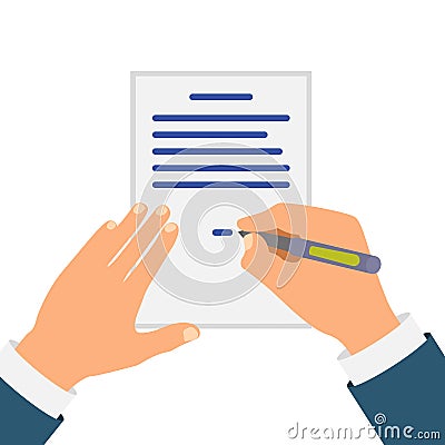 Colored Cartooned Hand Signing Contract Vector Illustration