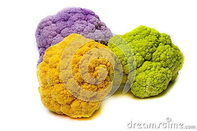 Colored cauliflower insulated white background Stock Photo
