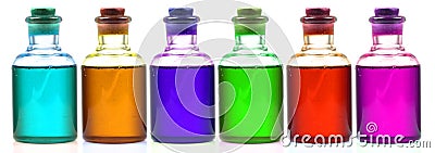 Colored chemical bottles Stock Photo