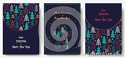 Postcard of christmas forest for new year holiday Vector Illustration