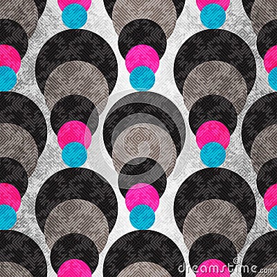 Colored circles on a gray background with illumination. Seamless geometric pattern. Vector Illustration